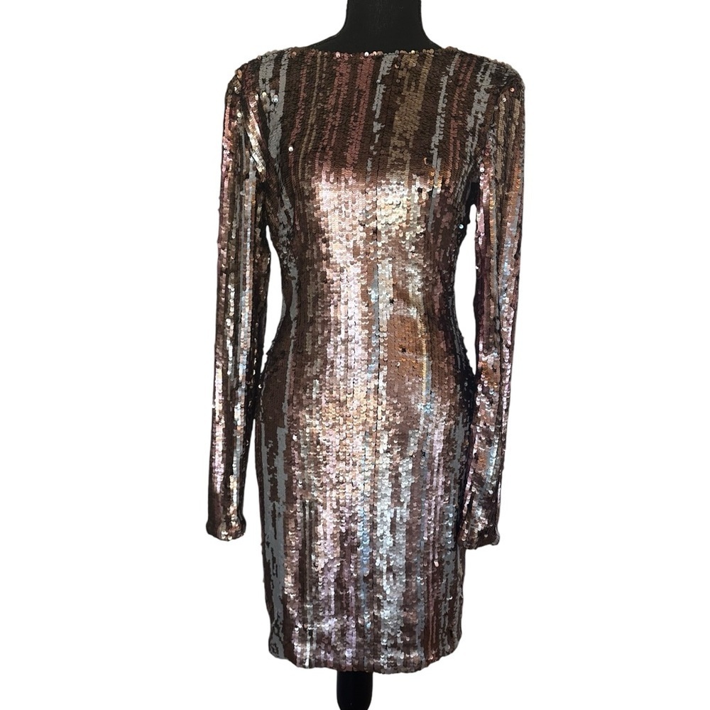 Dress the Population Sequin Dress Bronze Silver Cocktail Party Size Medium